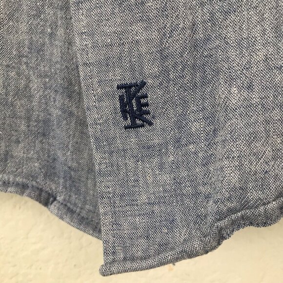 Ike Behar Short Sleeve Linen/Cotton Button Down Blue Shirt | size L - Picture 7 of 11